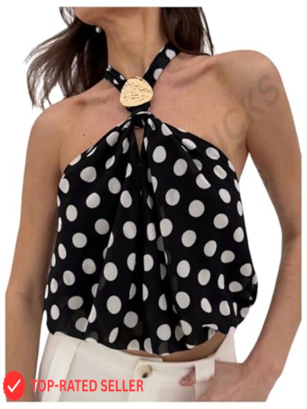 Polka Dot Halter Crop Top Open Back Sleeveless Party Top